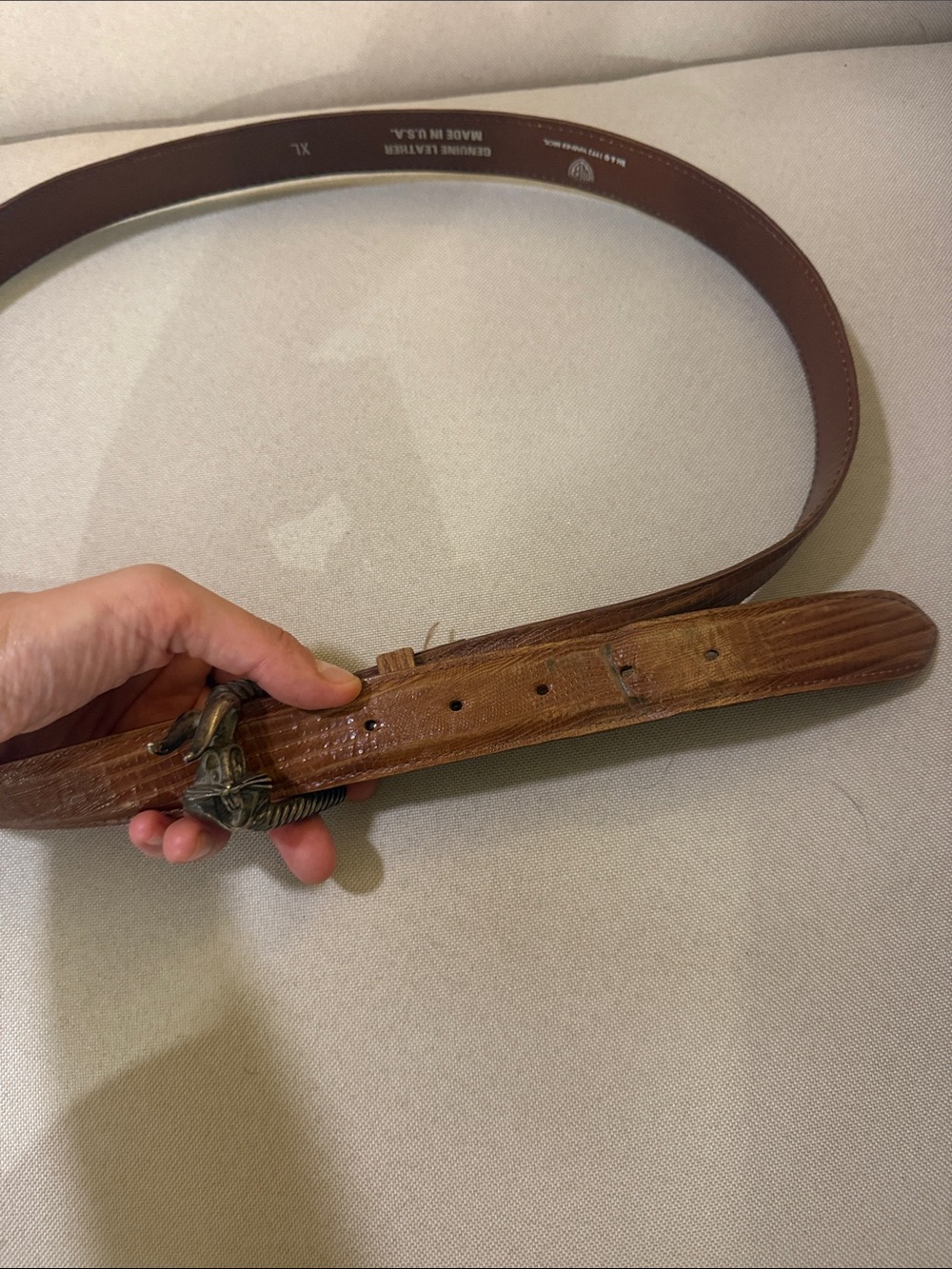 Vintage Warner bros bugs bunny Brown Leather Belt with Metal Cat Buckle XL - Picture 4 of 6